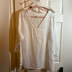 Sigrid Olsen white Linen Top 2xl